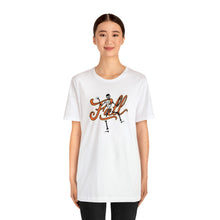 Load image into Gallery viewer, Fall with Skeleton Happy Halloween Unisex Jersey Halloween Pumpkin Face Short Sleeve Tee