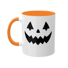 Load image into Gallery viewer, Halloween Pumpkin Face Mug, Colorful Handle accent, Pumpkin Treats, Coffee, Cozy Halloween Day 11oz