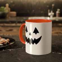 Load image into Gallery viewer, Halloween Pumpkin Face Mug, Colorful Handle accent, Pumpkin Treats, Coffee, Cozy Halloween Day 11oz