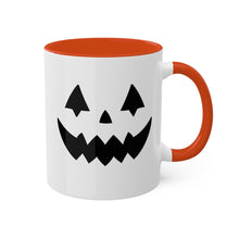 Load image into Gallery viewer, Halloween Pumpkin Face Mug, Colorful Handle accent, Pumpkin Treats, Coffee, Cozy Halloween Day 11oz