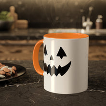 Load image into Gallery viewer, Halloween Pumpkin Face Mug, Colorful Handle accent, Pumpkin Treats, Coffee, Cozy Halloween Day 11oz
