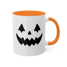 Load image into Gallery viewer, Halloween Pumpkin Face Mug, Colorful Handle accent, Pumpkin Treats, Coffee, Cozy Halloween Day 11oz