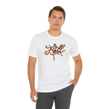 Load image into Gallery viewer, Fall with Skeleton Happy Halloween Unisex Jersey Halloween Pumpkin Face Short Sleeve Tee