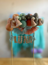 Load image into Gallery viewer, Blue Dog Theme Felt Ball Personalized Wool Ball Cake Topper with Fringe