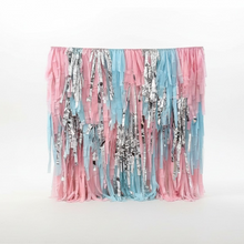 Load image into Gallery viewer, Blue Dog Fringe Backdrop Wall on Plastic Fencing