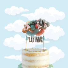 Load image into Gallery viewer, Blue Dog Theme Felt Ball Personalized Wool Ball Cake Topper with Fringe