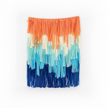 Load image into Gallery viewer, 5 Piece - 5ft wide Tablecloth Fringe Backdrop Colorblock Fringe Tassel "Wall", Flagtape Backdrop, Fringe Backdrop, Birthday, Party Theme,