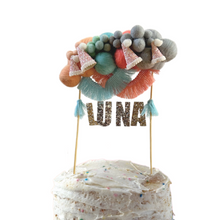 Load image into Gallery viewer, Blue Dog Theme Felt Ball Personalized Wool Ball Cake Topper with Fringe