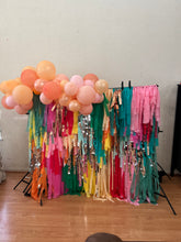 Load image into Gallery viewer, Custom Fringe Backdrop Anthropologie Party Anthro Inspired Party Layered Fringe Backdrop Modern Rainbow Party Colorful Party