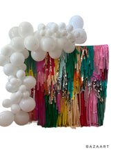 Load image into Gallery viewer, Custom Fringe Backdrop Anthropologie Party Anthro Inspired Party Layered Fringe Backdrop Modern Rainbow Party Colorful Party