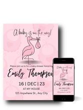 Load image into Gallery viewer, Editable Digital Download: Baby Girl Stork Baby Shower Party Invitation