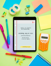 Load image into Gallery viewer, Editable Digital Download: Notebook Paper Back to School Party Invitation