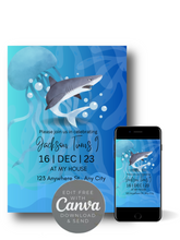 Load image into Gallery viewer, Editable Digital Download: Shark Party Invitation
