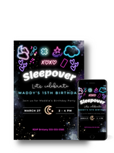 Load image into Gallery viewer, Editable Digital Download: Neon Slumber Party Birthday Invitation