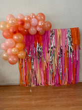 Load image into Gallery viewer, Pink and Orange Fringe Backdrop - Saturday Night Fever - Pink Party, Barbie Birthday Party Decor, 70's Party, Retro Bachelorette Party