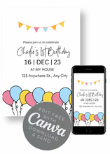 Load image into Gallery viewer, Editable Digital Download: Balloon + Banner Party Invitation