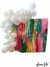 Load image into Gallery viewer, Custom Fringe Backdrop Anthropologie Party Anthro Inspired Party Layered Fringe Backdrop Modern Rainbow Party Colorful Party