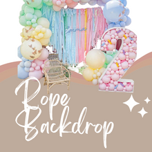 Load image into Gallery viewer, Tablecloth Fringe Backdrop, Flagtape Backdrop, Fringe Backdrop, Birthday, Party Theme