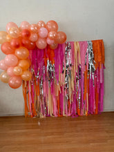 Load image into Gallery viewer, Pink and Orange Fringe Backdrop - Saturday Night Fever - Pink Party, Barbie Birthday Party Decor, 70's Party, Retro Bachelorette Party