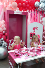 Load image into Gallery viewer, Barbie Girl Plastic Fringe Backdrop Plastic Tablecloth Fringe Backdrop "Wall", Flagtape Backdrop, Fringe Backdrop, Birthday, Party Theme,