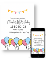 Load image into Gallery viewer, Editable Digital Download: Balloon + Banner Party Invitation