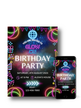 Load image into Gallery viewer, Editable Digital Download: Neon Birthday Invitation