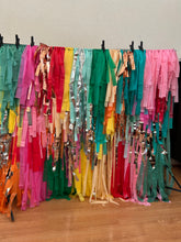 Load image into Gallery viewer, Custom Fringe Backdrop Anthropologie Party Anthro Inspired Party Layered Fringe Backdrop Modern Rainbow Party Colorful Party