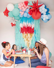 Load image into Gallery viewer, 4th of July Ice Cream Art Fringe Backdrop Wall on Plastic Fencing