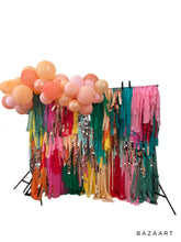 Load image into Gallery viewer, Custom Fringe Backdrop Anthropologie Party Anthro Inspired Party Layered Fringe Backdrop Modern Rainbow Party Colorful Party