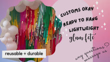 Load and play video in Gallery viewer, Custom Fringe Backdrop Anthropologie Party Anthro Inspired Party Layered Fringe Backdrop Modern Rainbow Party Colorful Party