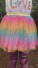 Load and play video in Gallery viewer, Girls Pastel Rainbow Sparkle Tutu Skirt Pentagram Sequin Christmas 3 Layered Elastic Puffy Tulle Skirt