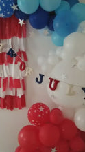 Load and play video in Gallery viewer, 4th of July American Flag Fringe Backdrop Wall on Plastic Fencing