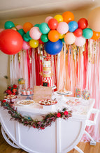 Load image into Gallery viewer, 8 ft x 8ft Single Strand Tablecloth Fringe Backdrop "Wall", Plastic Streamers Flagtape Backdrop, streamer wall Fringe Backdrop