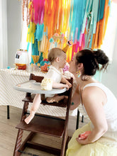 Load image into Gallery viewer, 4 Piece Tablecloth Fringe Backdrop Colorblock "Wall", Flagtape Backdrop, streamer wall Fringe Backdrop, Birthday, Party Theme, Customizable
