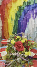 Load and play video in Gallery viewer, St Patrick’s Day Rainbow Fringe Backdrop Wall on Plastic Fencing