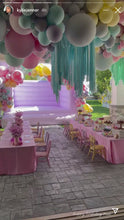 Load and play video in Gallery viewer, Plastic Fringe Ceiling Installation. Single 5ft strand ONLY Flagtape Backdrop, Fringe Backdrop, Birthday, Customizable Balloons not included