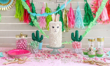 Load image into Gallery viewer, Tassle Banner, Tissue Garland, Party Streamers , Fringe Banner, Llama Party, Theme, Cactus, Hot pink, red, baby blue, mint,medium pink, gold