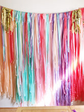 Load image into Gallery viewer, 8 ft x 8ft Single Strand Tablecloth Fringe Backdrop "Wall", Plastic Streamers Flagtape Backdrop, streamer wall Fringe Backdrop