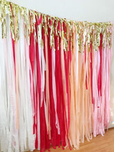 Load image into Gallery viewer, 8 ft x 8ft Single Strand Tablecloth Fringe Backdrop "Wall", Plastic Streamers Flagtape Backdrop, streamer wall Fringe Backdrop