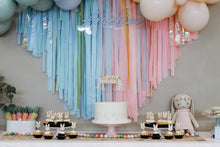 Load image into Gallery viewer, Tablecloth Fringe Backdrop, Flagtape Backdrop, Fringe Backdrop, Birthday, Party Theme, Customizable