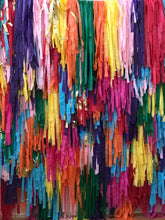 Load image into Gallery viewer, 8 strand -8ft Fringe Wall Plastic Tablecloth Fringe Backdrop, Vynl fringe, flag tape, flagging tape, photo backdrop, picture backdrop,