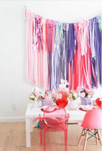 Load image into Gallery viewer, Tablecloth Fringe Backdrop, Flagtape Backdrop, Fringe Backdrop, Birthday, Party Theme, Customizable