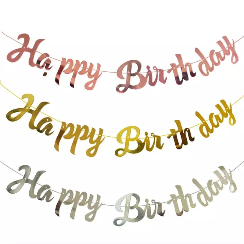 Garland Pastel Gold Colorful Happy Birthday Decoration Party Banner Flag