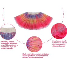Load image into Gallery viewer, Baby Girls Hot Pink Rainbow Sparkle Tutu Skirt Pentagram Sequin Christmas 3 Layered Elastic Puffy Tulle Skirt