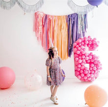 Load image into Gallery viewer, Tablecloth Fringe Backdrop, Flagtape Backdrop, Fringe Backdrop, Birthday, Party Theme, Customizable