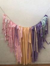 Load image into Gallery viewer, Tablecloth Fringe Backdrop, Flagtape Backdrop, Fringe Backdrop, Birthday, Party Theme, Customizable