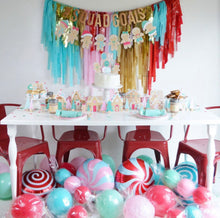 Load image into Gallery viewer, Christmas Tablecloth Fringe Backdrop, Flagtape Backdrop, streamer wall  Fringe Backdrop, Birthday, Party Theme, Customizable