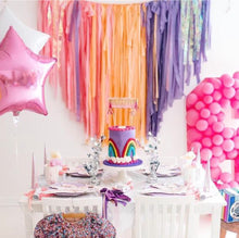 Load image into Gallery viewer, Tablecloth Fringe Backdrop, Flagtape Backdrop, Fringe Backdrop, Birthday, Party Theme, Customizable