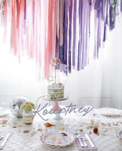 Load image into Gallery viewer, Tablecloth Fringe Backdrop, Flagtape Backdrop, Fringe Backdrop, Birthday, Party Theme, Customizable Pastel Unicorn
