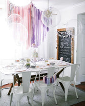 Load image into Gallery viewer, Tablecloth Fringe Backdrop, Flagtape Backdrop, Fringe Backdrop, Birthday, Party Theme, Customizable Pastel Unicorn